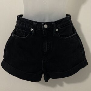 Wild Fable Womens Sz 0/25R High Rise Mom Shorts Zip Cuffed Hem Black 5 Pockets